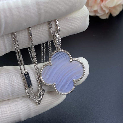 [Perla Lux]CLOVER SILVER CHALCEDONY BIG CLOVER NECKLACE