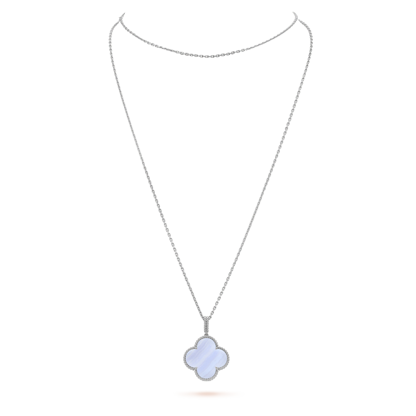 [Perla Lux]CLOVER SILVER CHALCEDONY BIG CLOVER NECKLACE