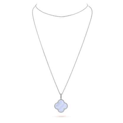 [Perla Lux]CLOVER SILVER CHALCEDONY BIG CLOVER NECKLACE