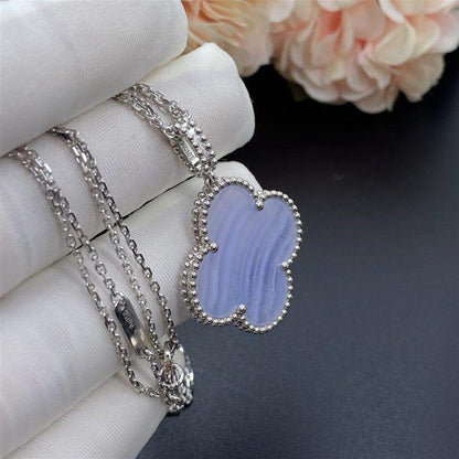 [Perla Lux]CLOVER SILVER CHALCEDONY BIG CLOVER NECKLACE
