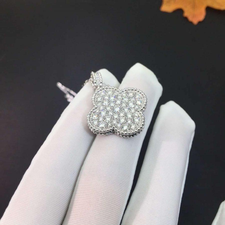 [Perla Lux]CLOVER 25MM SILVER FULL DIAMOND BIG CLOVER NECKLACE