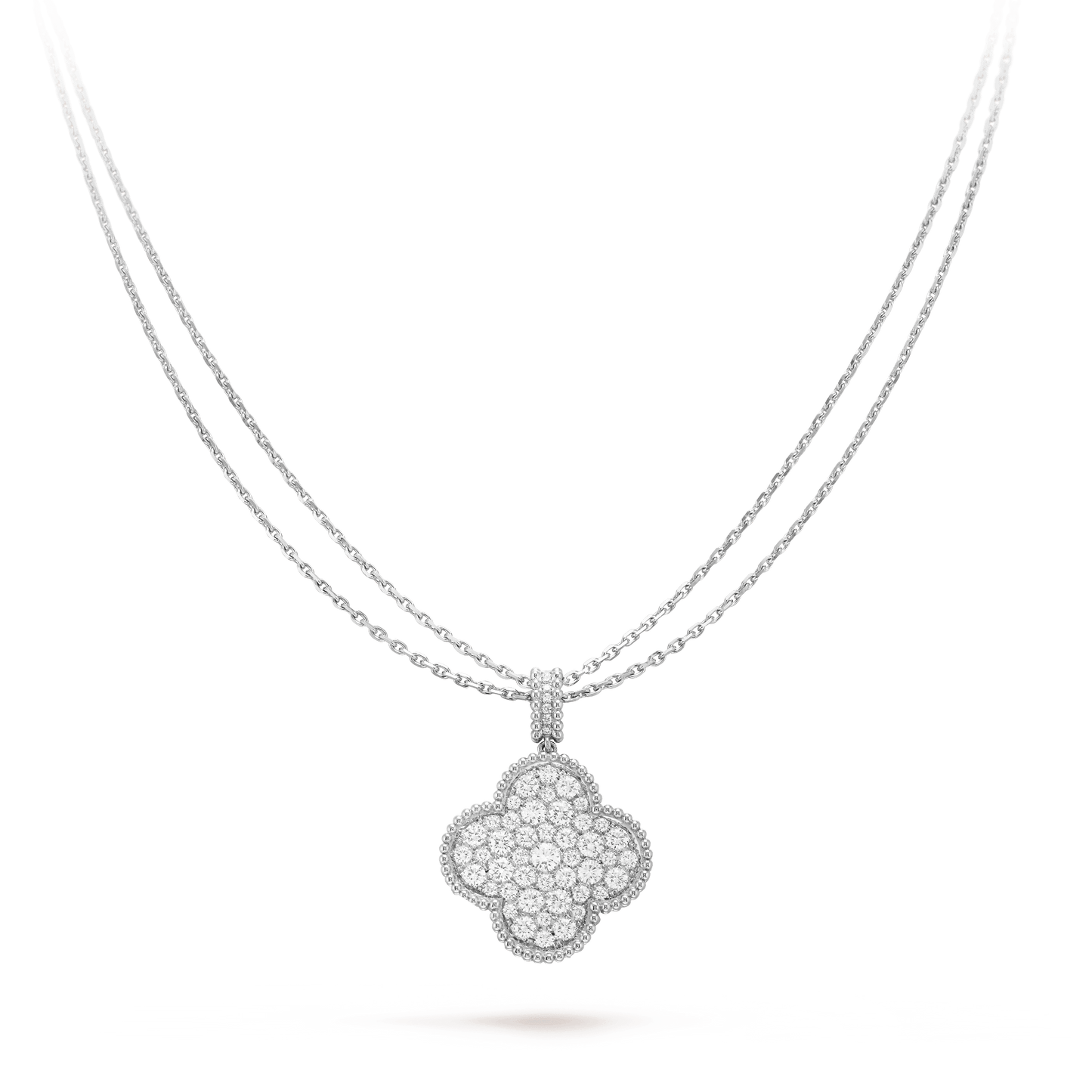 [Perla Lux]CLOVER 25MM SILVER FULL DIAMOND BIG CLOVER NECKLACE