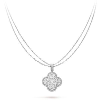 [Perla Lux]CLOVER 25MM SILVER FULL DIAMOND BIG CLOVER NECKLACE