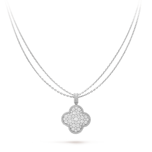 [Perla Lux]CLOVER 25MM SILVER FULL DIAMOND BIG CLOVER NECKLACE