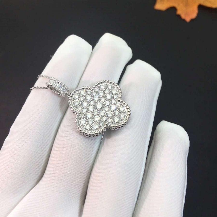 [Perla Lux]CLOVER 25MM SILVER FULL DIAMOND BIG CLOVER NECKLACE