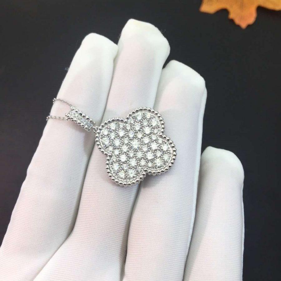 [Perla Lux]CLOVER 25MM SILVER FULL DIAMOND BIG CLOVER NECKLACE