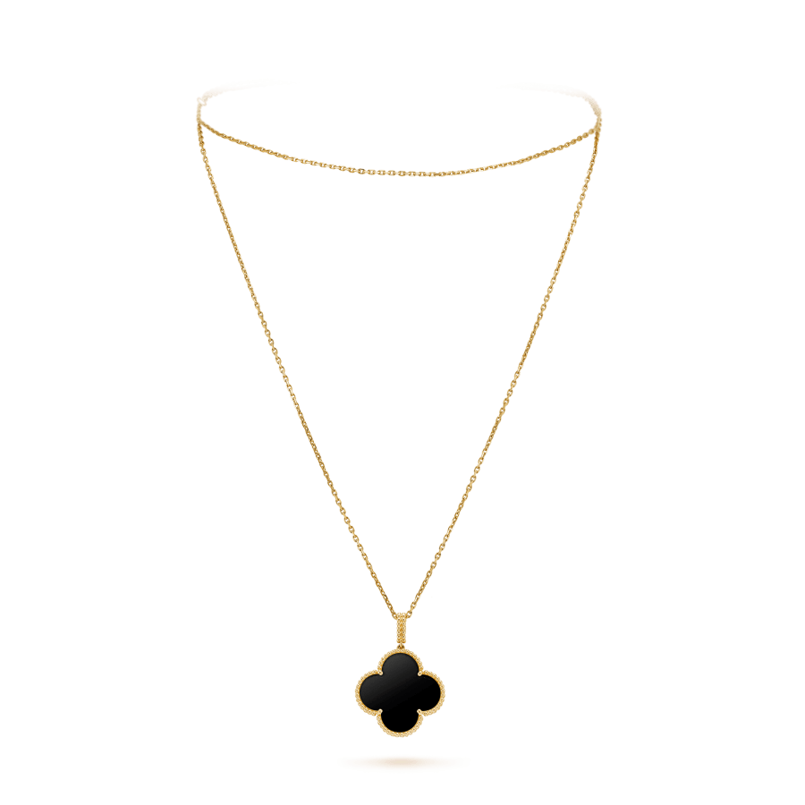 [Perla Lux]CLOVER 25MM GOLD ONYX BIG CLOVER NECKLACE