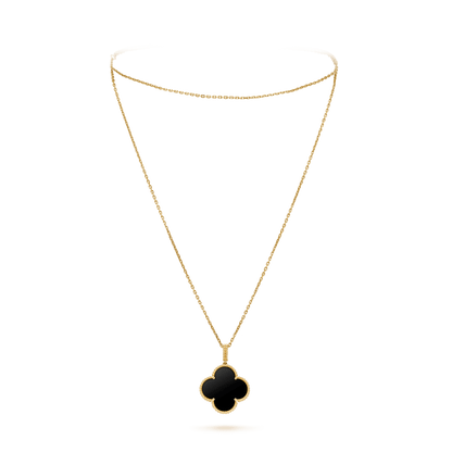 [Perla Lux]CLOVER 25MM GOLD ONYX BIG CLOVER NECKLACE