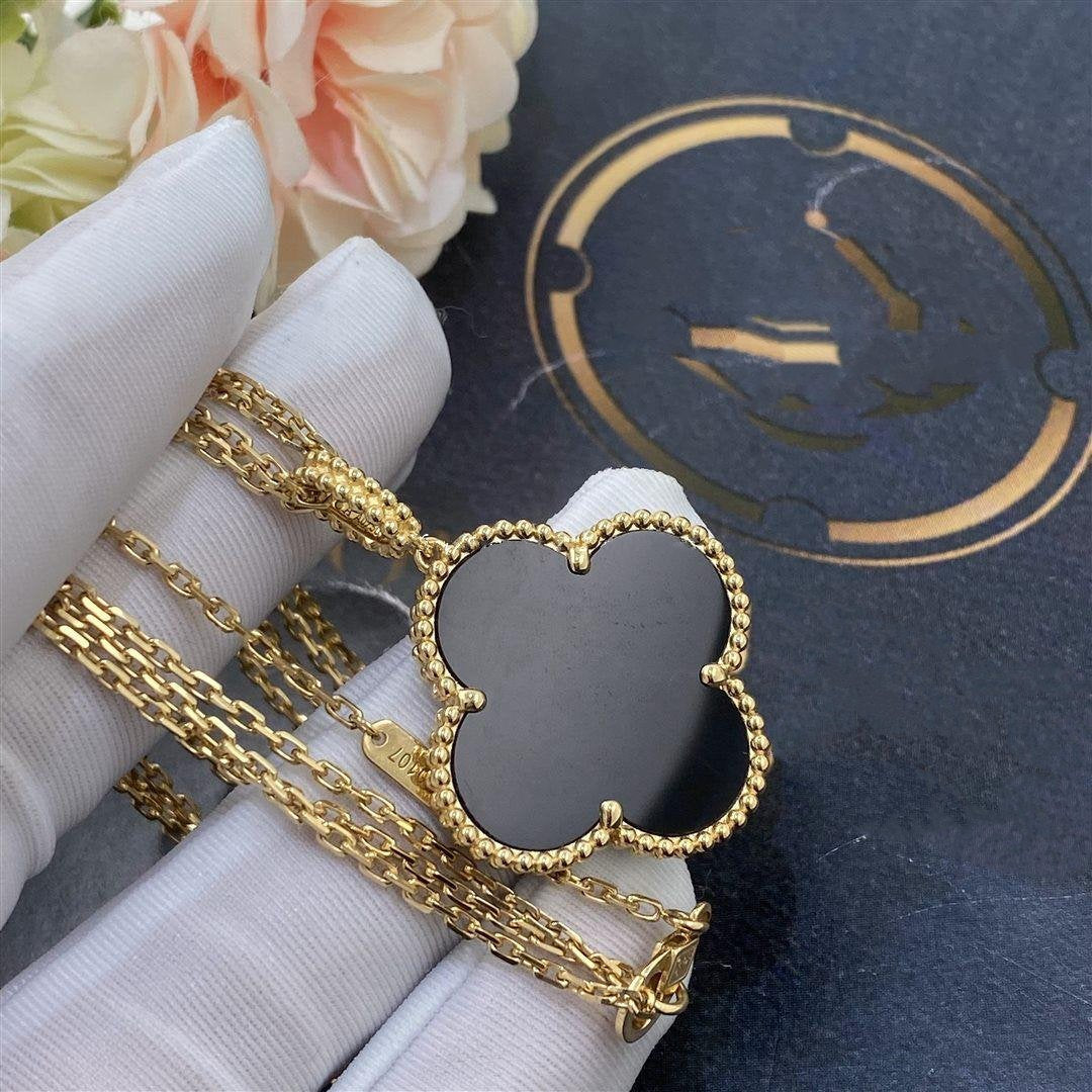 [Perla Lux]CLOVER 25MM GOLD ONYX BIG CLOVER NECKLACE