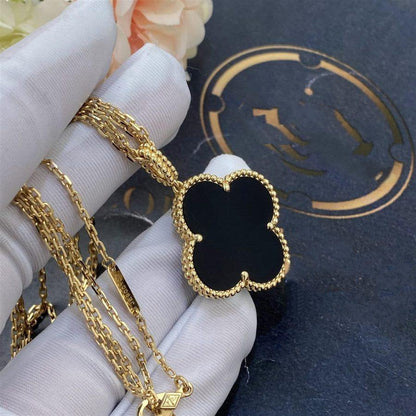 [Perla Lux]CLOVER 25MM GOLD ONYX BIG CLOVER NECKLACE
