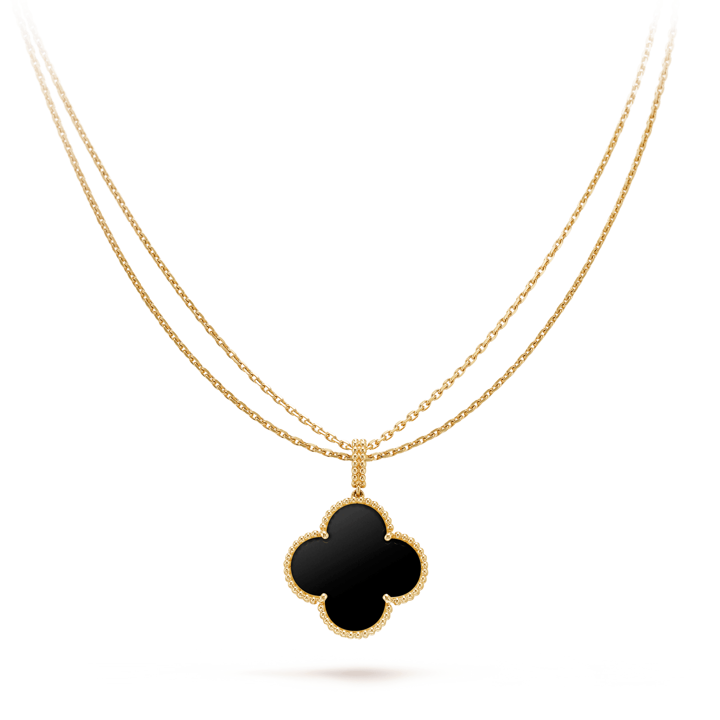 [Perla Lux]CLOVER 25MM GOLD ONYX BIG CLOVER NECKLACE