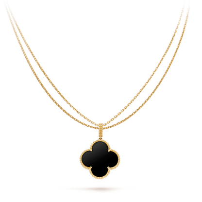 [Perla Lux]CLOVER 25MM GOLD ONYX BIG CLOVER NECKLACE