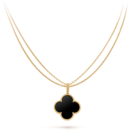 [Perla Lux]CLOVER 25MM GOLD ONYX BIG CLOVER NECKLACE