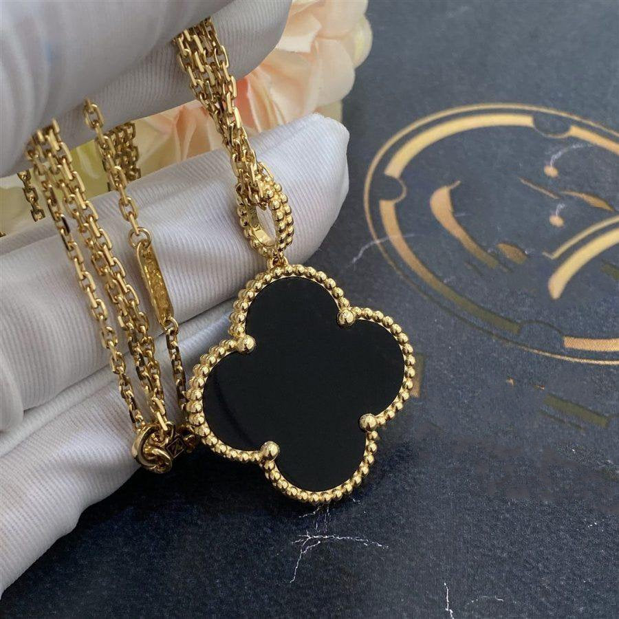 [Perla Lux]CLOVER 25MM GOLD ONYX BIG CLOVER NECKLACE