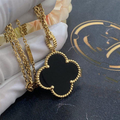 [Perla Lux]CLOVER 25MM GOLD ONYX BIG CLOVER NECKLACE