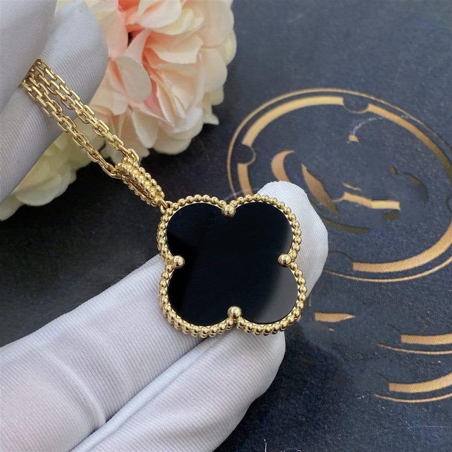 [Perla Lux]CLOVER 25MM GOLD ONYX BIG CLOVER NECKLACE