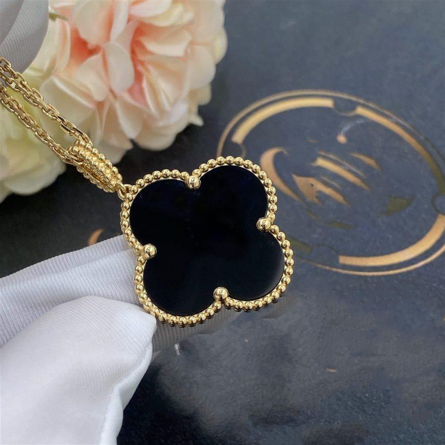 [Perla Lux]CLOVER 25MM GOLD ONYX BIG CLOVER NECKLACE