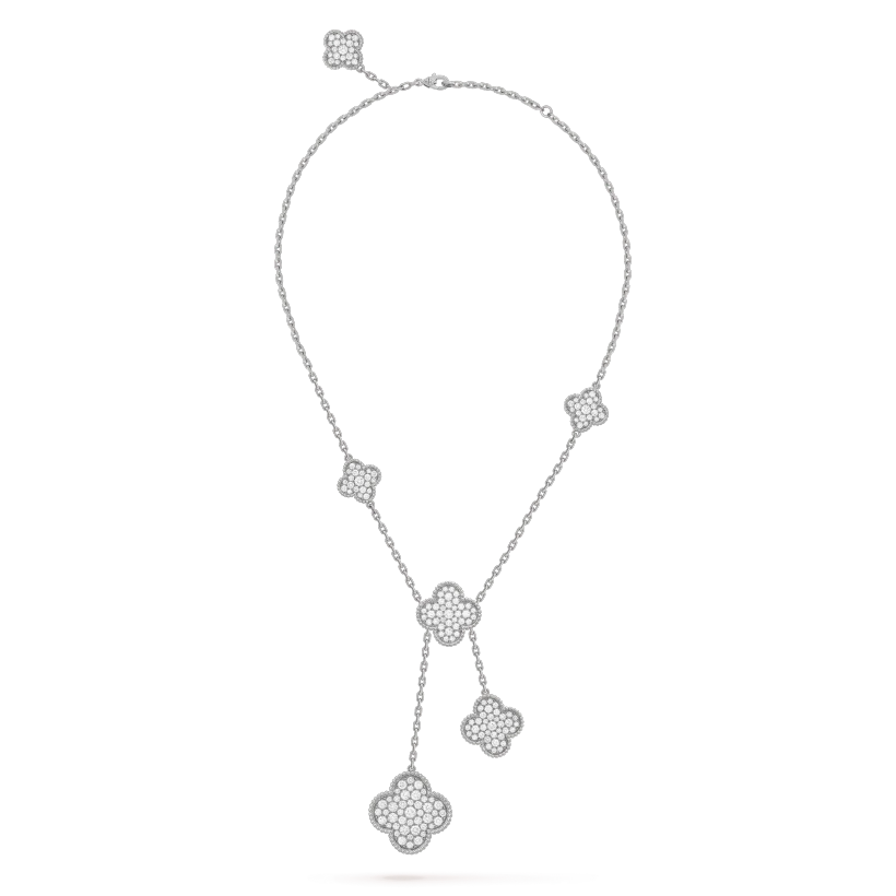 [Perla Lux]CLOVER 5 MOTIFS SILVER DIAMONDS NECKLACE