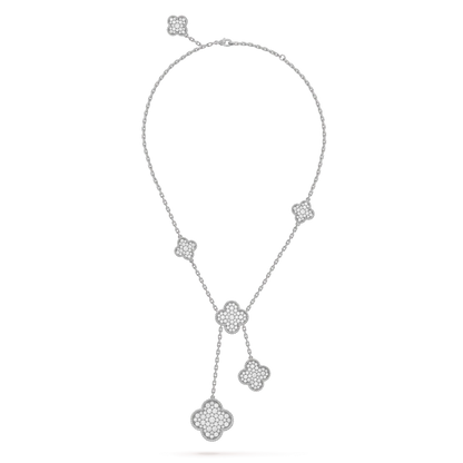 [Perla Lux]CLOVER 5 MOTIFS SILVER DIAMONDS NECKLACE