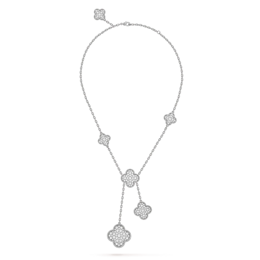 [Perla Lux]CLOVER 5 MOTIFS SILVER DIAMONDS NECKLACE
