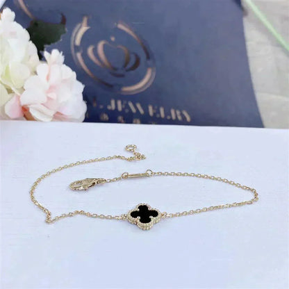 [Perla Lux]CLOVER ONYX SINGLE FLOWER BRACELET