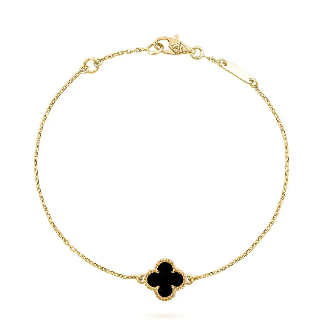 [Perla Lux]CLOVER ONYX SINGLE FLOWER BRACELET