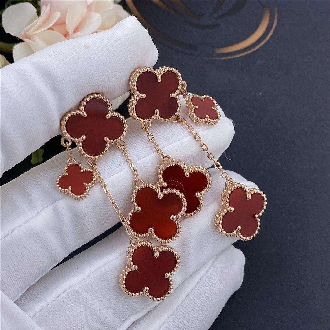 [Perla Lux]CLOVER EARRINGS CARNELIAN 4 MOTIFS PINK GOLD