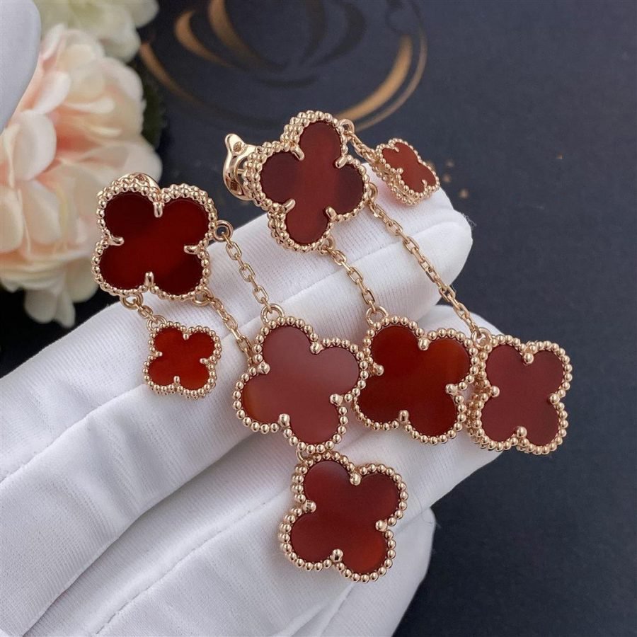 [Perla Lux]CLOVER EARRINGS CARNELIAN 4 MOTIFS PINK GOLD