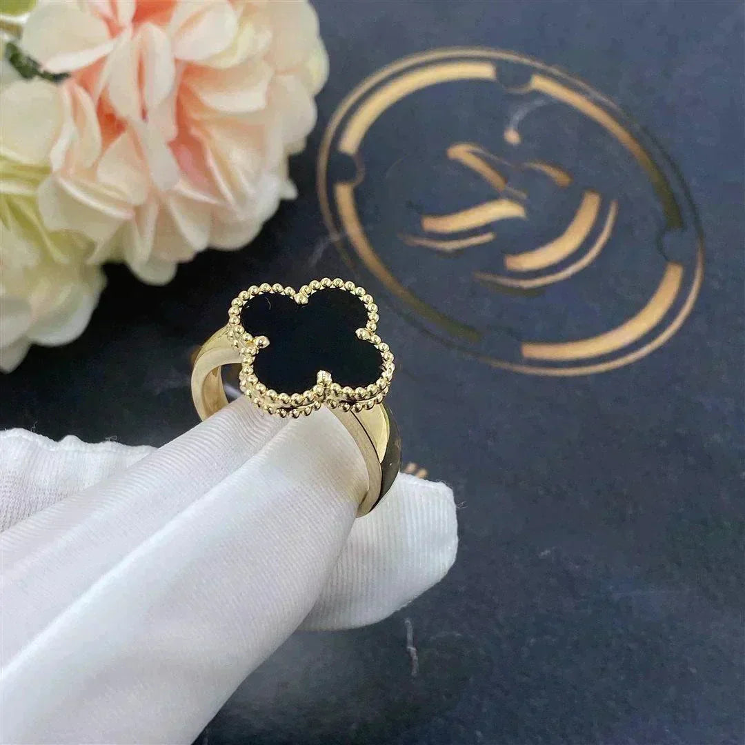 [Perla Lux]CLOVER ONYX RING