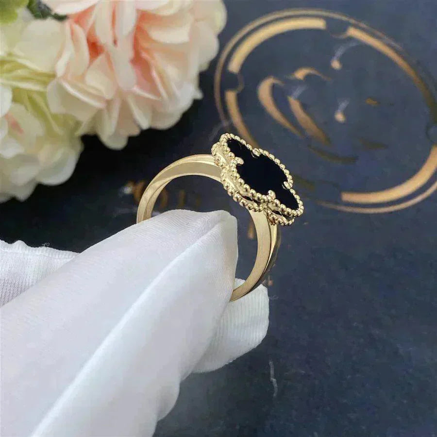 [Perla Lux]CLOVER ONYX RING