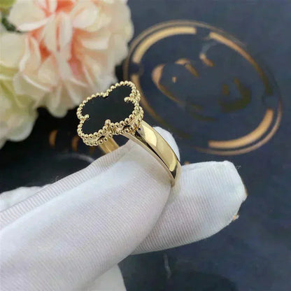 [Perla Lux]CLOVER ONYX RING