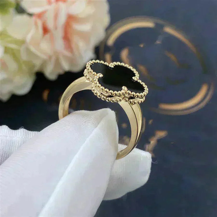 [Perla Lux]CLOVER ONYX RING