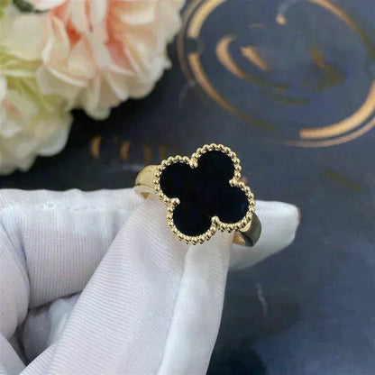 [Perla Lux]CLOVER ONYX RING