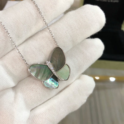 [Perla Lux]LARGE BUTTERFLY SILVER PENDANT DIAMOND NECKLACE