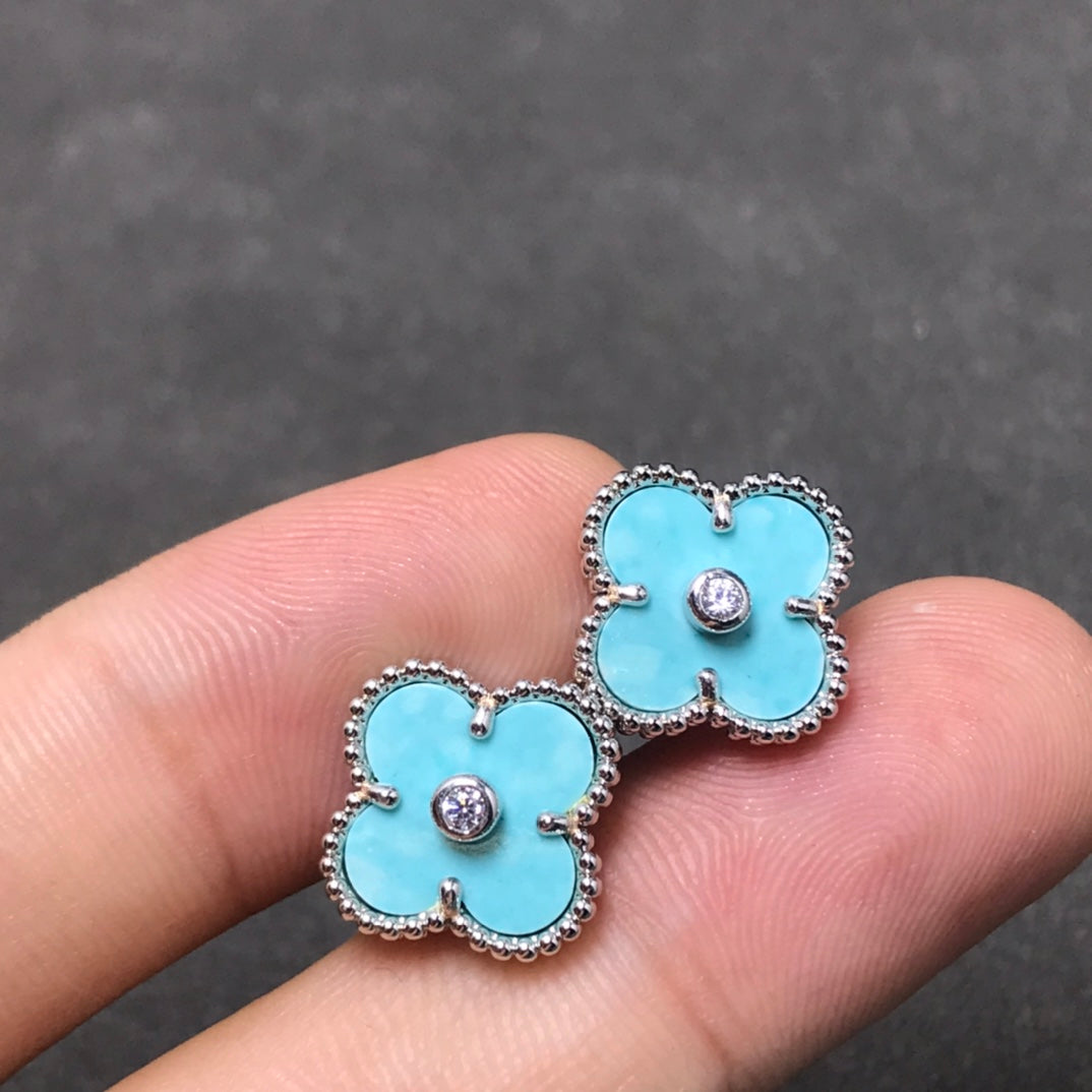 [Perla Lux]CLOVER 1 DIAMOND BLUE SKY SILVER EARRINGS