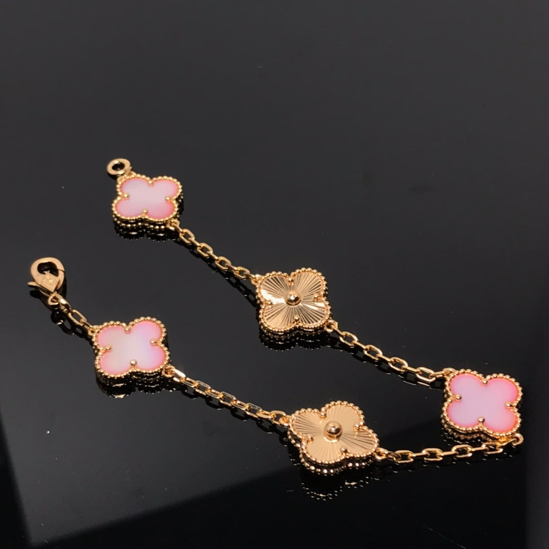 [Perla Lux]CLOVER BRACELET 5 MOTIF PINK AND PINK GOLD