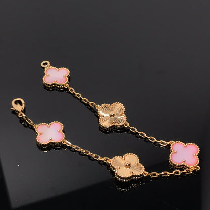 [Perla Lux]CLOVER BRACELET 5 MOTIF PINK AND PINK GOLD