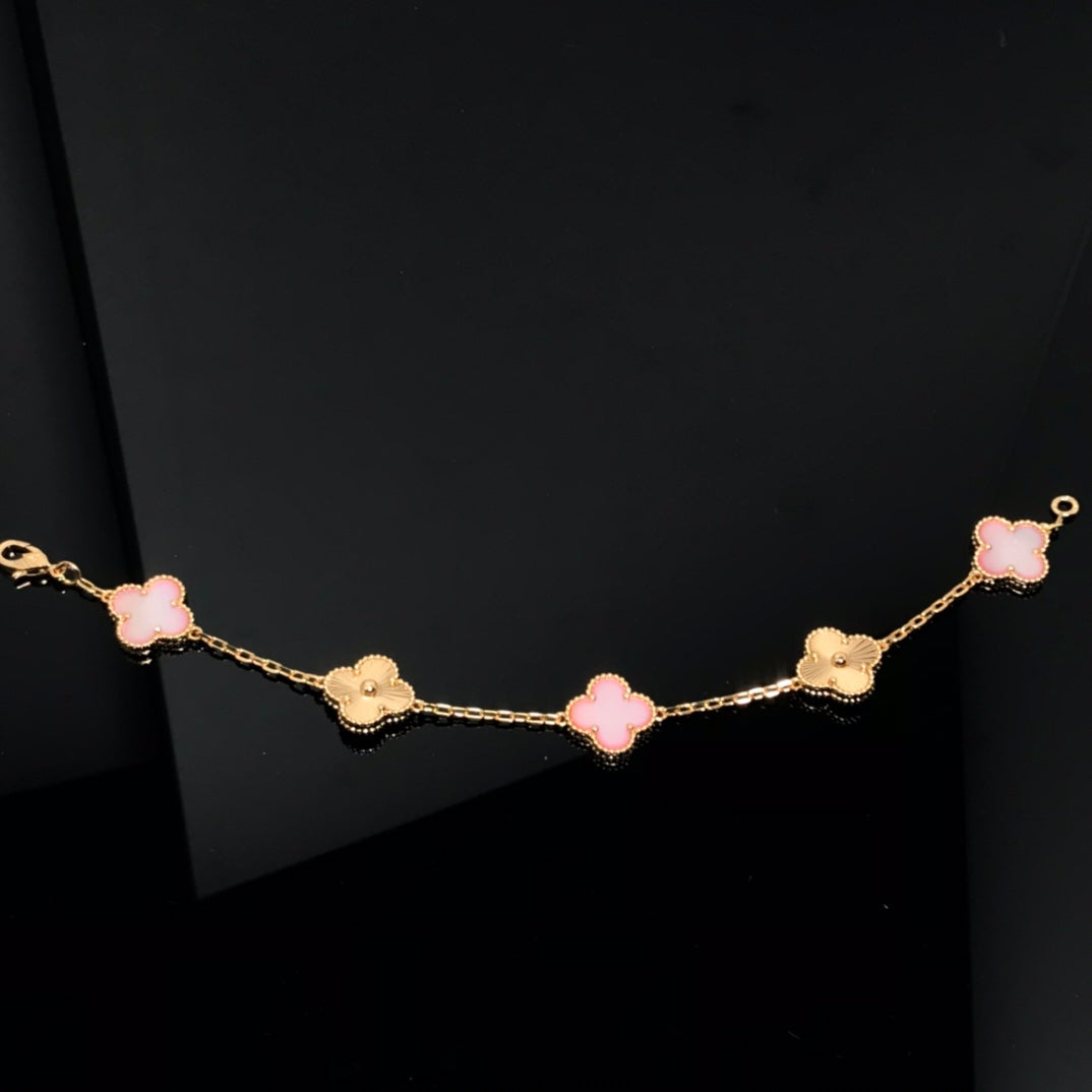[Perla Lux]CLOVER BRACELET 5 MOTIF PINK AND PINK GOLD