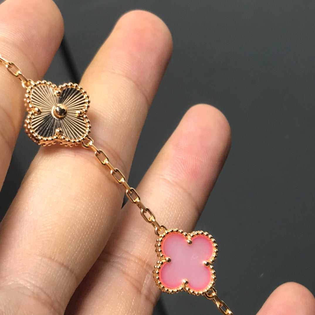 [Perla Lux]CLOVER BRACELET 5 MOTIF PINK AND PINK GOLD