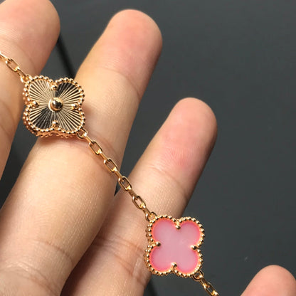 [Perla Lux]CLOVER BRACELET 5 MOTIF PINK AND PINK GOLD