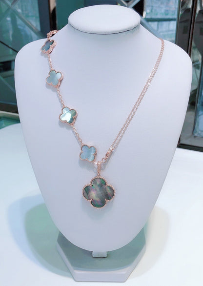 [Perla Lux]COMBINED BRACELET 5 MOTIFS AND NECKLACE DARK MOP ROSE GOLD