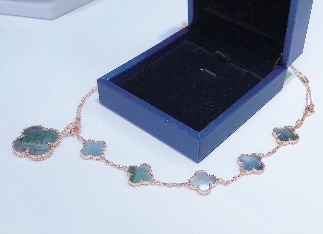 [Perla Lux]COMBINED BRACELET 5 MOTIFS AND NECKLACE DARK MOP ROSE GOLD