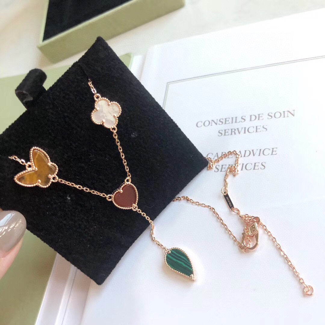 [Perla Lux]LUCKY SPRING 4 MOTIFS ROSE GOLD NECKLACE