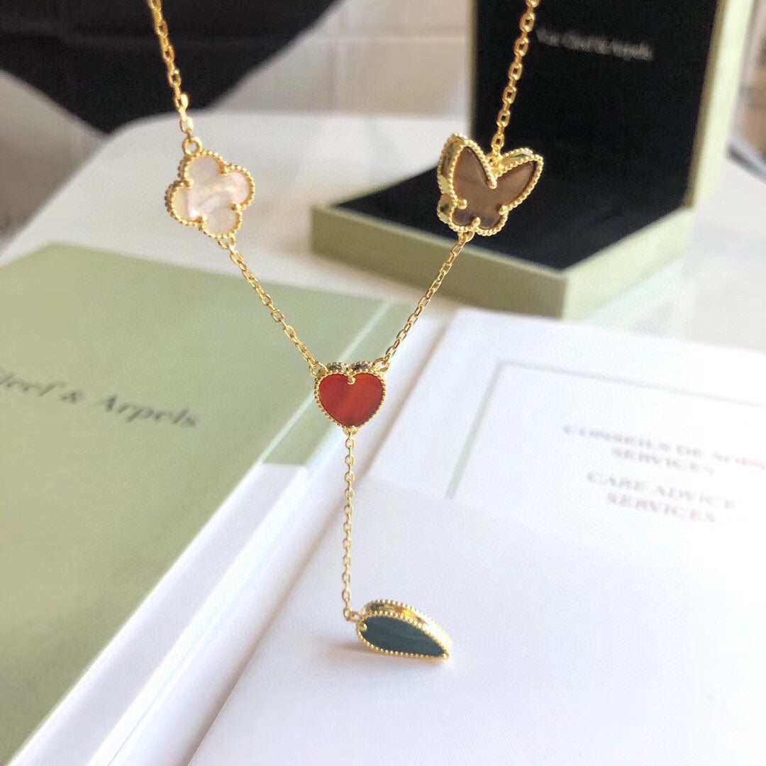 [Perla Lux]LUCKY SPRING 4 MOTIFS ROSE GOLD NECKLACE