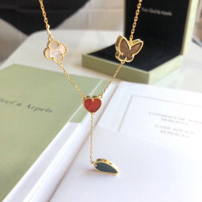 [Perla Lux]LUCKY SPRING 4 MOTIFS ROSE GOLD NECKLACE