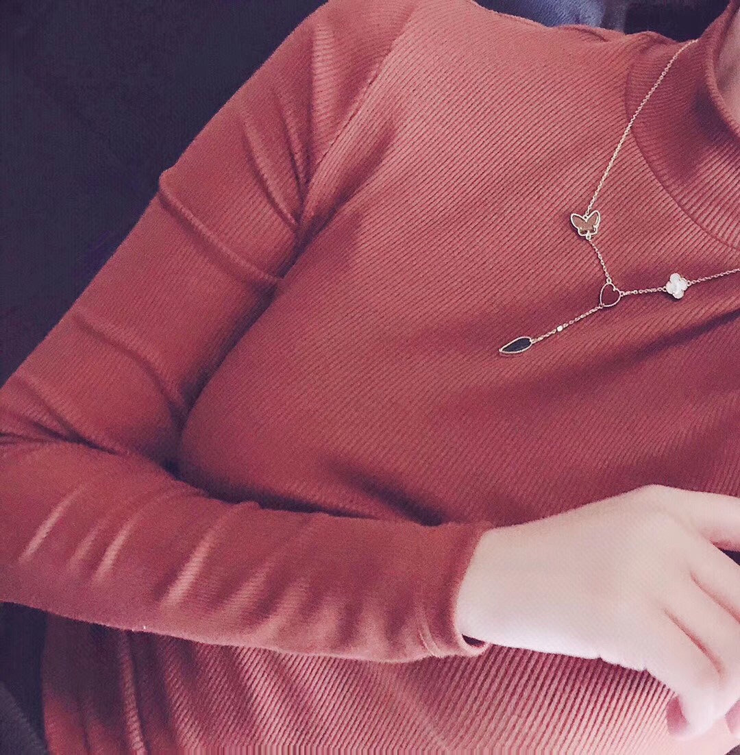 [Perla Lux]LUCKY SPRING 4 MOTIFS ROSE GOLD NECKLACE