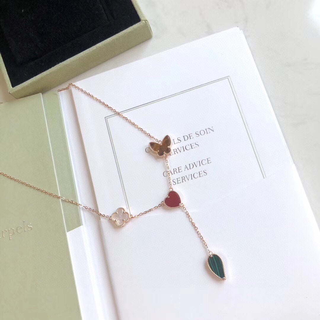[Perla Lux]LUCKY SPRING 4 MOTIFS ROSE GOLD NECKLACE
