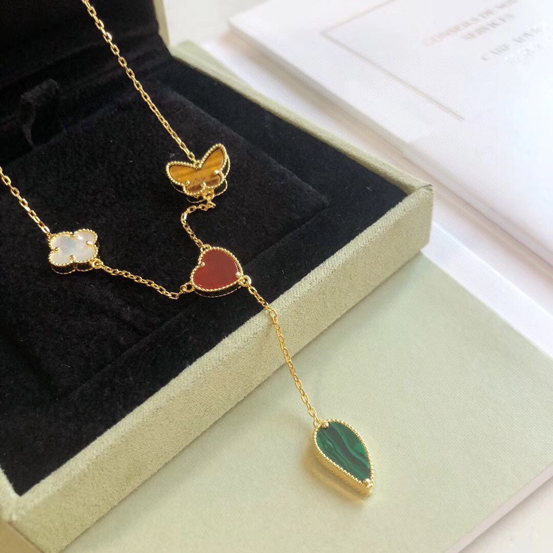 [Perla Lux]LUCKY SPRING 4 MOTIFS ROSE GOLD NECKLACE