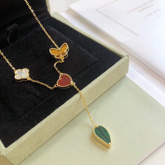 [Perla Lux]LUCKY SPRING 4 MOTIFS ROSE GOLD NECKLACE