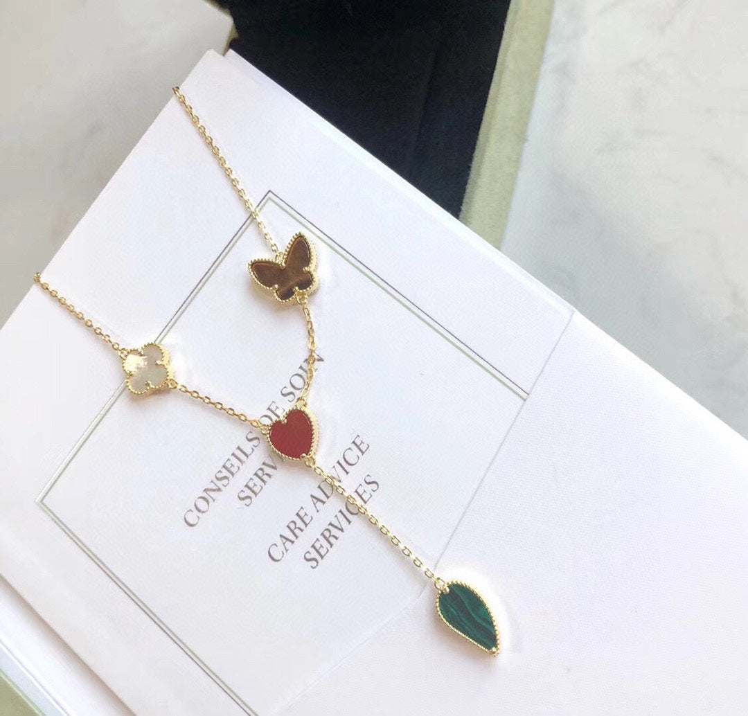 [Perla Lux]LUCKY SPRING 4 MOTIFS ROSE GOLD NECKLACE
